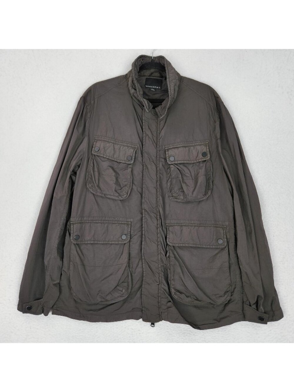 Banana Republic Jacket Mens Large Gray Brown Nylon Military Utility Full Zip